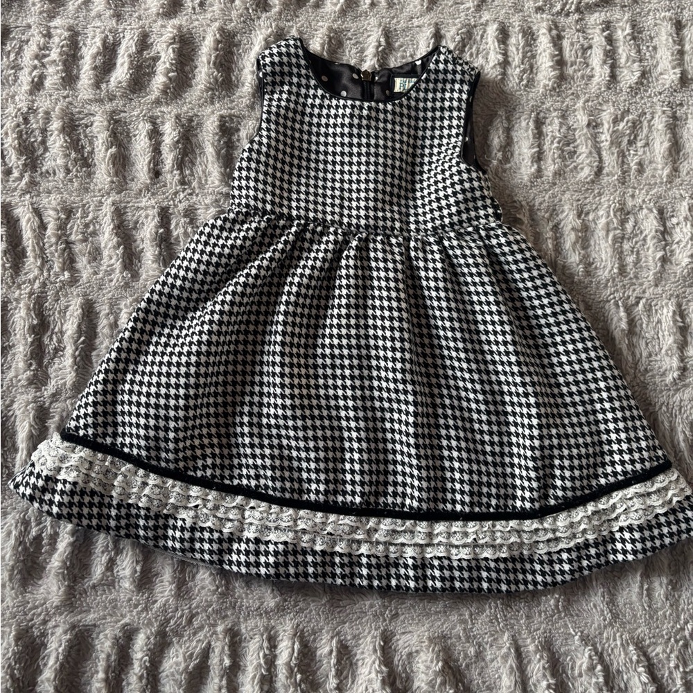 Vintage Children’s Place Houndstooth Dress Girls 18 Months Lace Trim Y2K